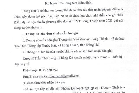 Thông báo về việc yêu cầu báo giá